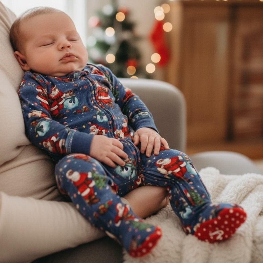 Posh Peanut One-Piece Footies, Ships Fast, Holiday Ready, Santa,‎ Blue Sz 0-3 Mo